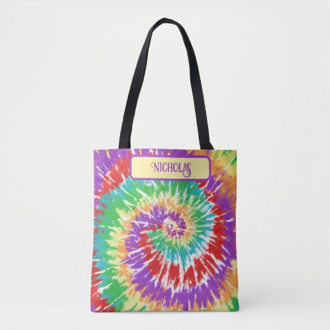 Fun Rainbow Colours Retro Tie Dye Tote Bag (Front)