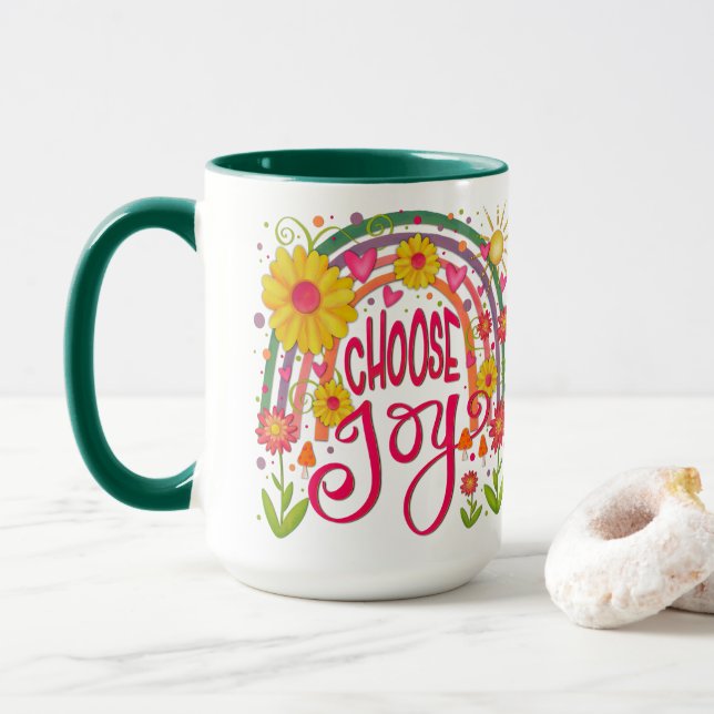  Fun Rainbow Floral Choose Joy Inspirivity Mug (With Donut)