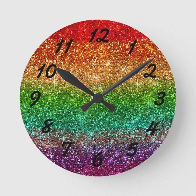 Fun Rainbow Glitter Wall Clock  (Front)