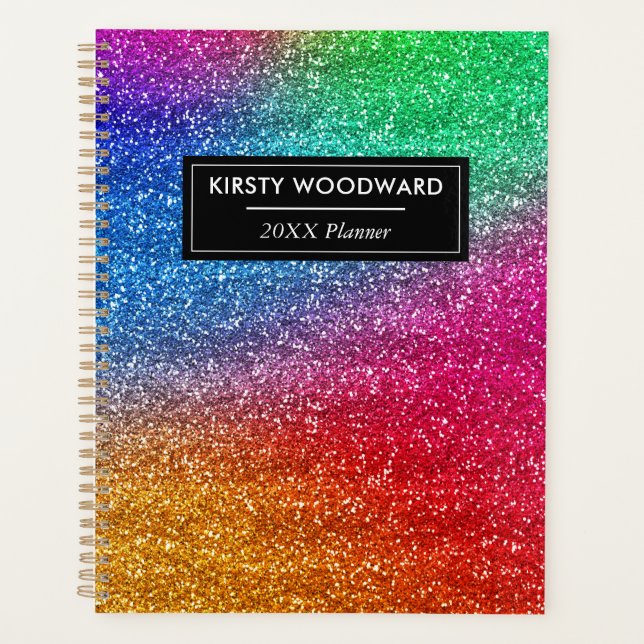 Fun Rainbow Gradient Glitter Monogram Planner (Front)