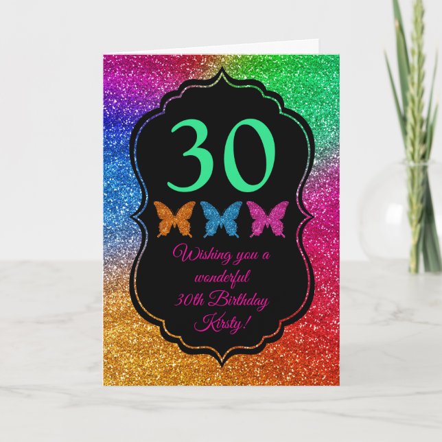 Fun Rainbow Gradient Glitter Sparkle Birthday Card (Front)