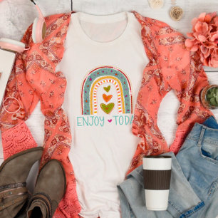 Fun Rainbow Hearts Enjoy Today Inspirivity  T-Shirt
