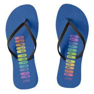 Fun Rainbow Higgins Beach Pattern Pink Monogram Flip Flops