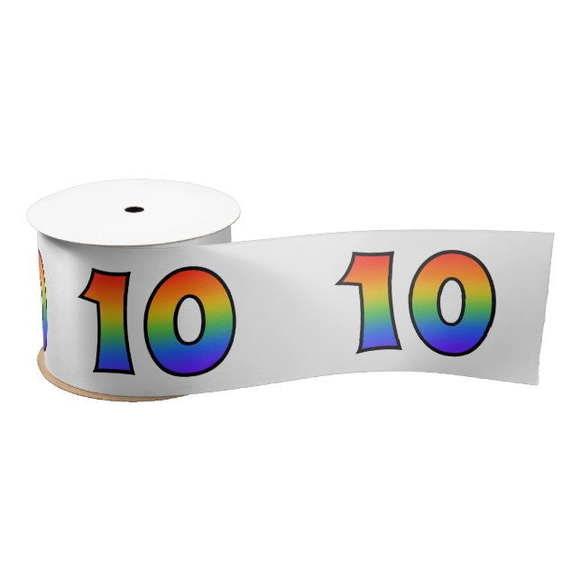 Fun, Rainbow Pattern "10" Event Number (Grey) Satin Ribbon (Spool)
