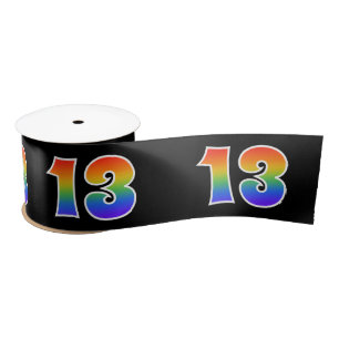 Fun, Rainbow Pattern "13" Event Number (Black) Satin Ribbon