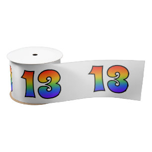 Fun, Rainbow Pattern "13" Event Number (Grey) Satin Ribbon