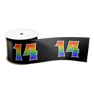 Fun, Rainbow Pattern "14" Event Number (Black) Satin Ribbon
