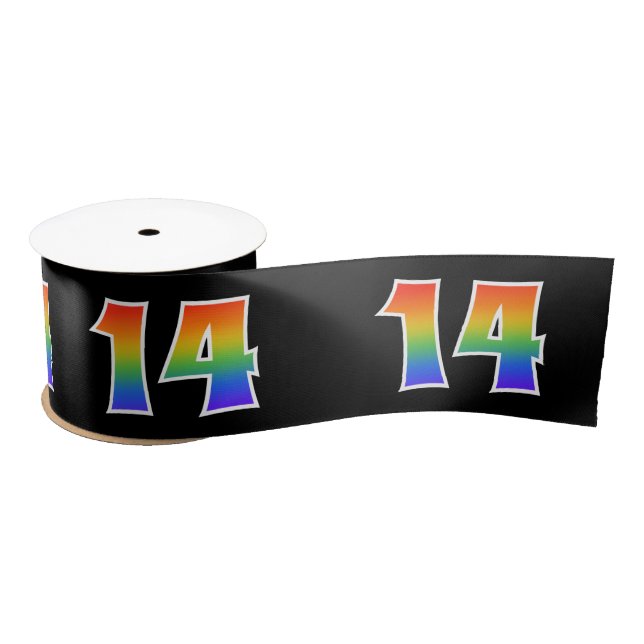 Fun, Rainbow Pattern "14" Event Number (Black) Satin Ribbon (Spool)