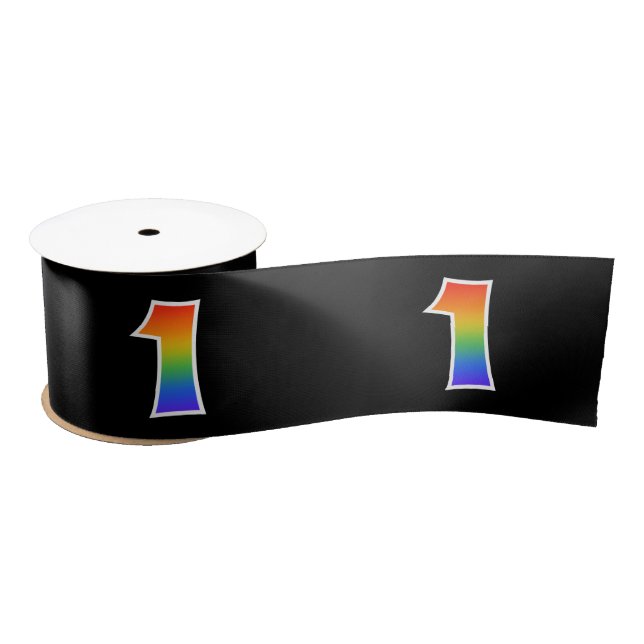 Fun, Rainbow Pattern "1" Event Number (Black) Satin Ribbon (Spool)