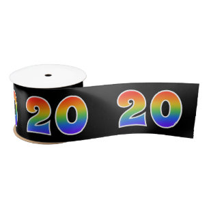 Fun, Rainbow Pattern "20" Event Number (Black) Satin Ribbon