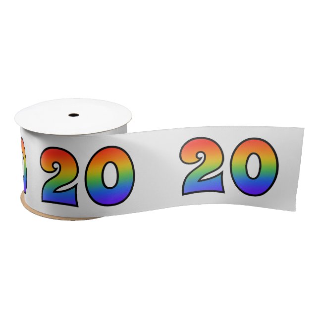Fun, Rainbow Pattern "20" Event Number (Grey) Satin Ribbon (Spool)