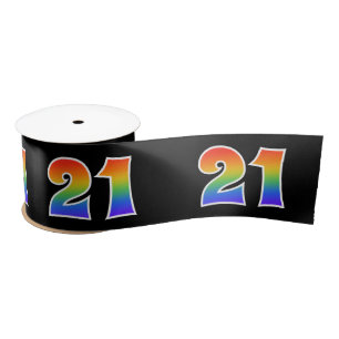 Fun, Rainbow Pattern "21" Event Number (Black) Satin Ribbon