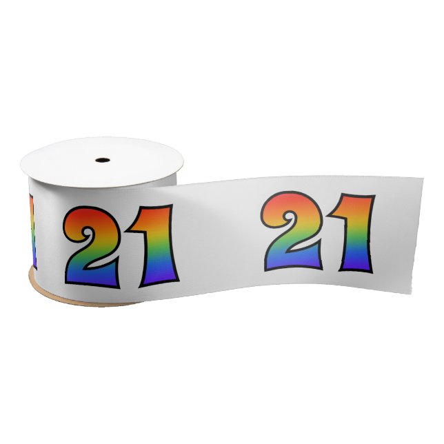 Fun, Rainbow Pattern "21" Event Number (Grey) Satin Ribbon (Spool)