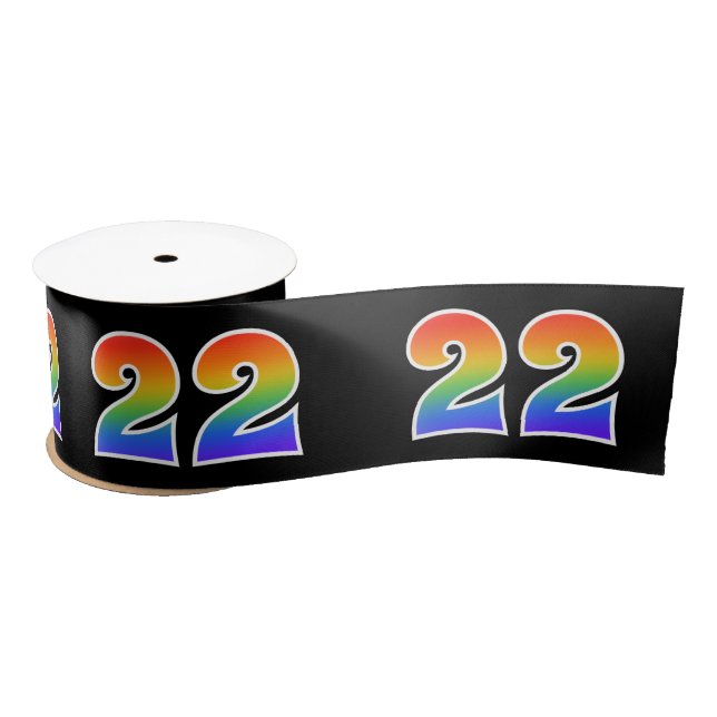 Fun, Rainbow Pattern "22" Event Number (Black) Satin Ribbon (Spool)