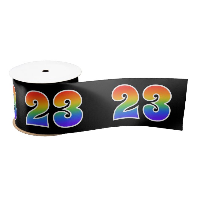 Fun, Rainbow Pattern "23" Event Number (Black) Satin Ribbon (Spool)