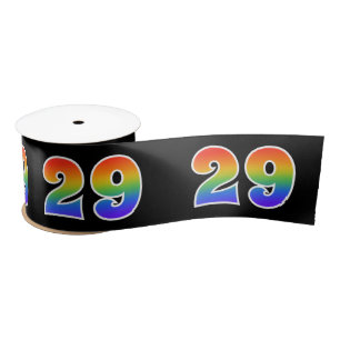 Fun, Rainbow Pattern "29" Event Number (Black) Satin Ribbon