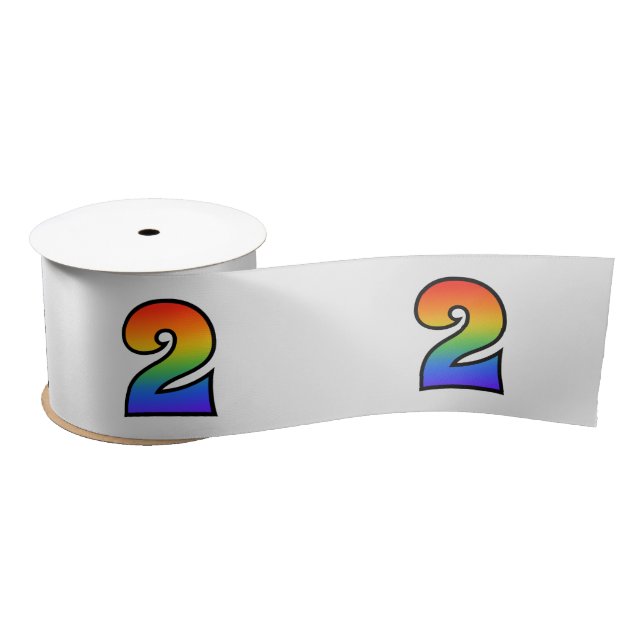 Fun, Rainbow Pattern "2" Event Number (Grey) Satin Ribbon (Spool)