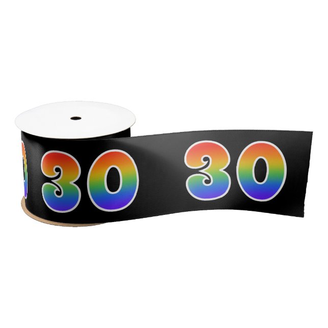 Fun, Rainbow Pattern "30" Event Number (Black) Satin Ribbon (Spool)
