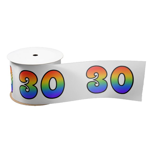 Fun, Rainbow Pattern "30" Event Number (Grey) Satin Ribbon (Spool)
