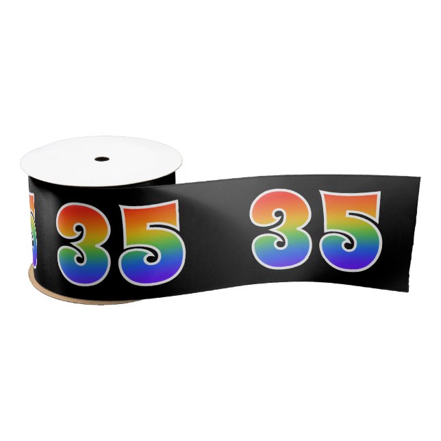 Fun, Rainbow Pattern "35" Event Number (Black) Satin Ribbon (Spool)
