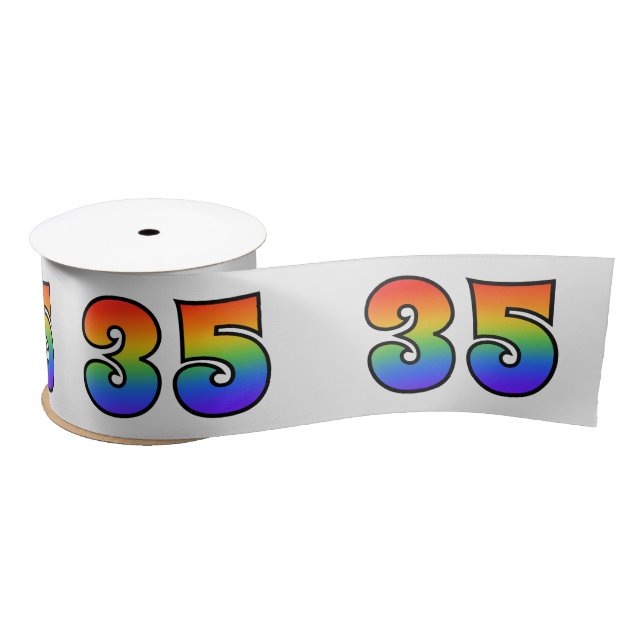Fun, Rainbow Pattern "35" Event Number (Grey) Satin Ribbon (Spool)