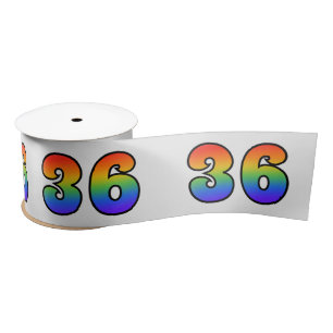 Fun, Rainbow Pattern "36" Event Number (Grey) Satin Ribbon