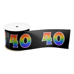 Fun, Rainbow Pattern "40" Event Number (Black) Satin Ribbon