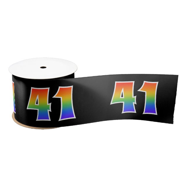 Fun, Rainbow Pattern "41" Event Number (Black) Satin Ribbon (Spool)