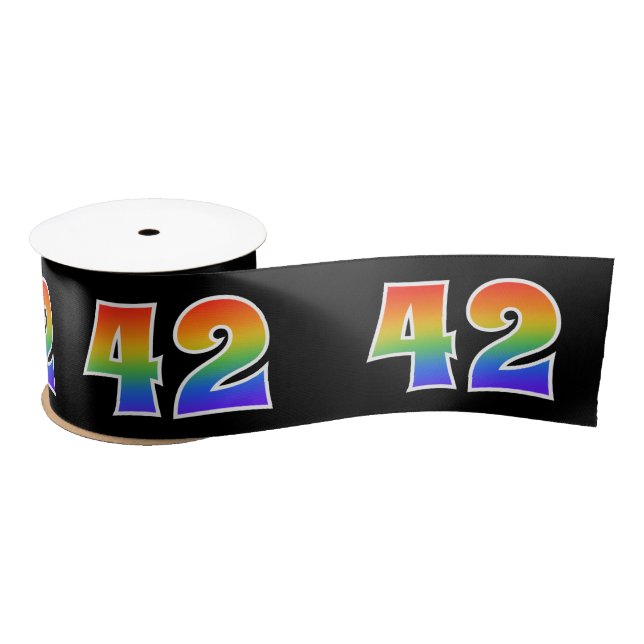 Fun, Rainbow Pattern "42" Event Number (Black) Satin Ribbon (Spool)