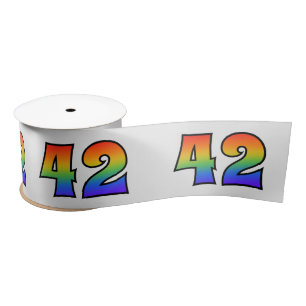 Fun, Rainbow Pattern "42" Event Number (Grey) Satin Ribbon