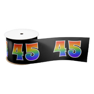 Fun, Rainbow Pattern "45" Event Number (Black) Satin Ribbon