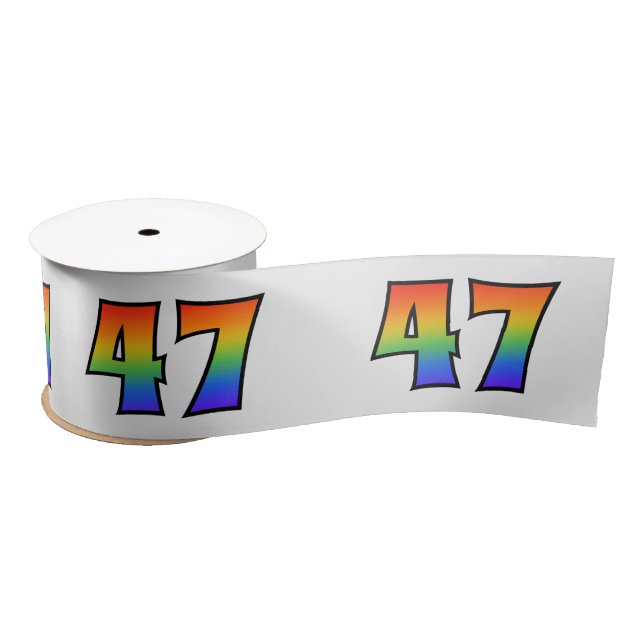 Fun, Rainbow Pattern "47" Event Number (Grey) Satin Ribbon (Spool)