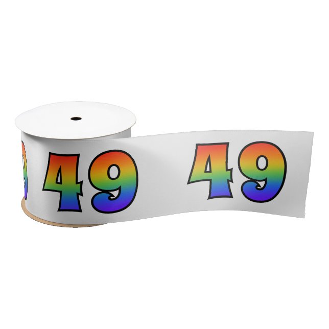 Fun, Rainbow Pattern "49" Event Number (Grey) Satin Ribbon (Spool)