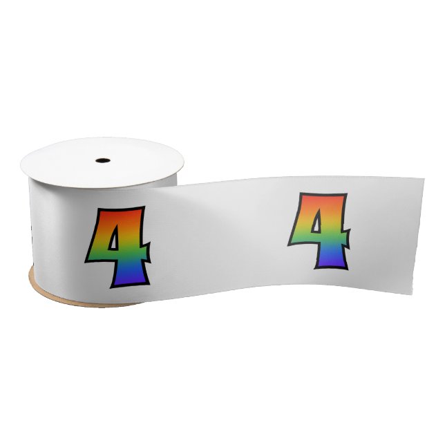 Fun, Rainbow Pattern "4" Event Number (Grey) Satin Ribbon (Spool)