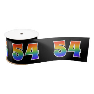 Fun, Rainbow Pattern "54" Event Number (Black) Satin Ribbon