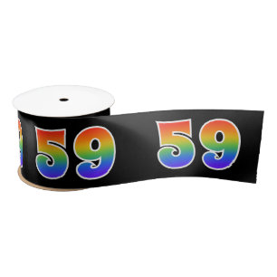 Fun, Rainbow Pattern "59" Event Number (Black) Satin Ribbon