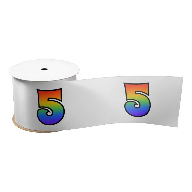 Fun, Rainbow Pattern "5" Event Number (Grey) Satin Ribbon (Spool)