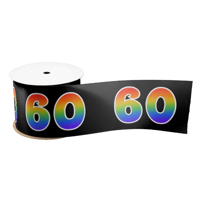 Fun, Rainbow Pattern "60" Event Number (Black) Satin Ribbon (Spool)