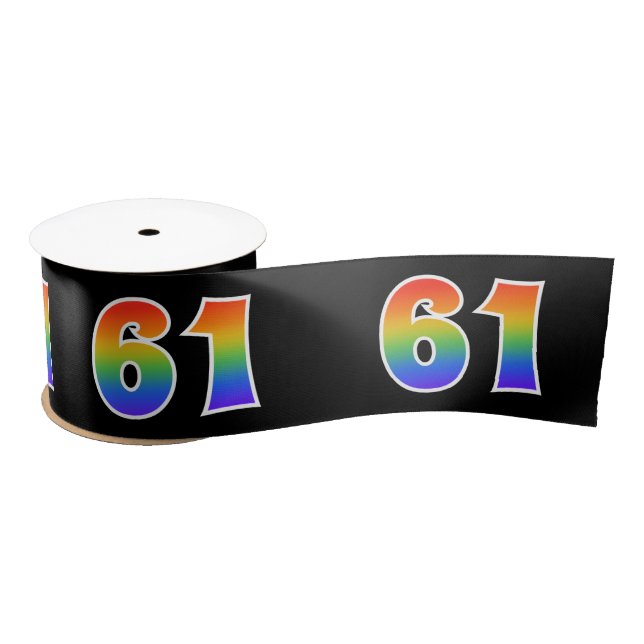 Fun, Rainbow Pattern "61" Event Number (Black) Satin Ribbon (Spool)
