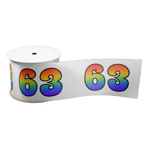 Fun, Rainbow Pattern "63" Event Number (Grey) Satin Ribbon