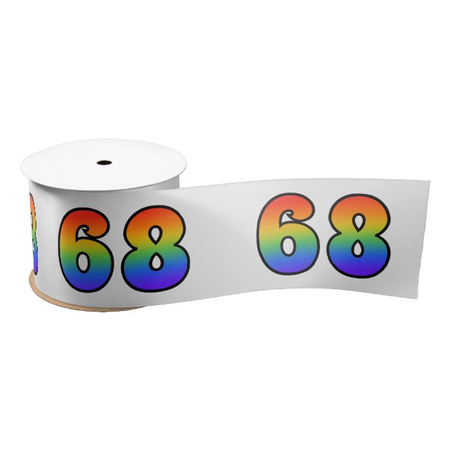 Fun, Rainbow Pattern "68" Event Number (Grey) Satin Ribbon (Spool)
