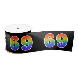 Fun, Rainbow Pattern "69" Event Number (Black) Satin Ribbon