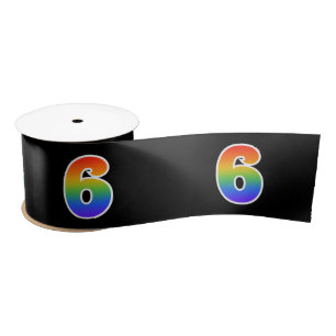 Fun, Rainbow Pattern "6" Event Number (Black) Satin Ribbon