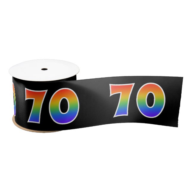 Fun, Rainbow Pattern "70" Event Number (Black) Satin Ribbon (Spool)
