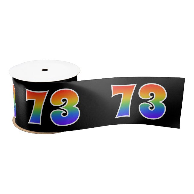 Fun, Rainbow Pattern "73" Event Number (Black) Satin Ribbon (Spool)
