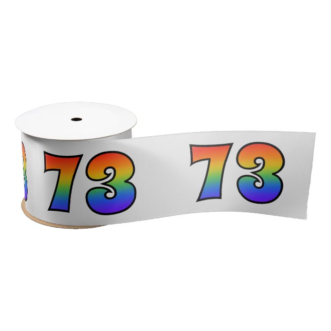 Fun, Rainbow Pattern "73" Event Number (Grey) Satin Ribbon (Spool)