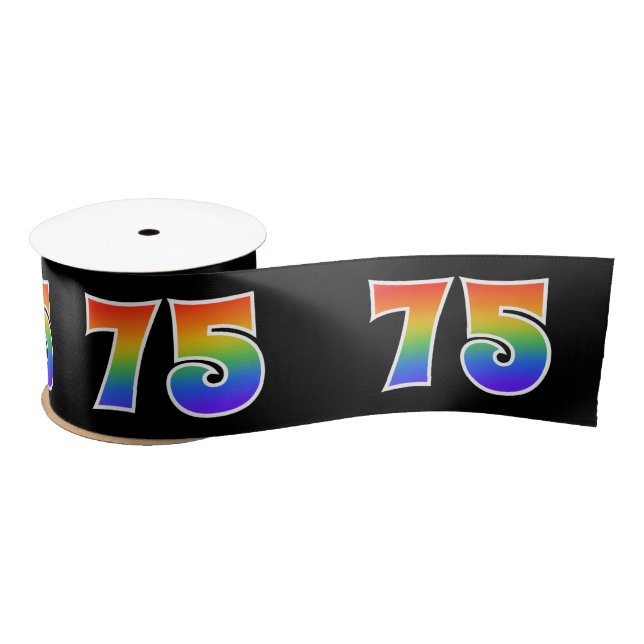 Fun, Rainbow Pattern "75" Event Number (Black) Satin Ribbon (Spool)