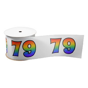 Fun, Rainbow Pattern "79" Event Number (Grey) Satin Ribbon
