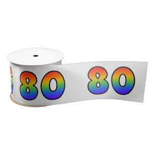 Fun, Rainbow Pattern "80" Event Number (Grey) Satin Ribbon