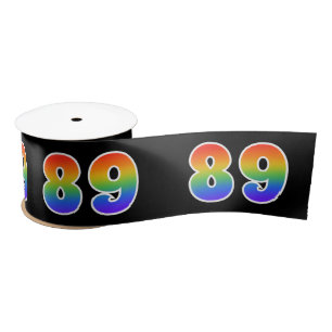 Fun, Rainbow Pattern "89" Event Number (Black) Satin Ribbon
